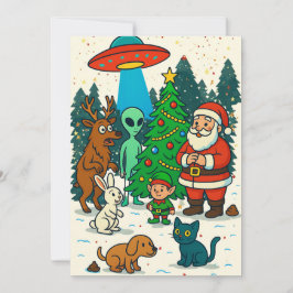 Santa, Aliens & Weihnachtskotz-Weihnachtstreffen Feiertagskarte