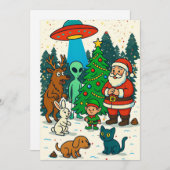 Santa, Aliens & Weihnachtsmann Geschenke Begegnung Feiertagskarte (Vorne/Hinten)