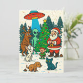Santa, Aliens & Weihnachtsmist-Weihnachtsbegegnung Feiertagskarte (Stehend Vorderseite)