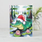 Santa Alligator am Strand Feiertagskarte (Stehend Vorderseite)