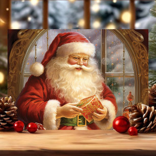 Santa am Fenster Klassisches Vintage-Weihnachten Feiertagskarte