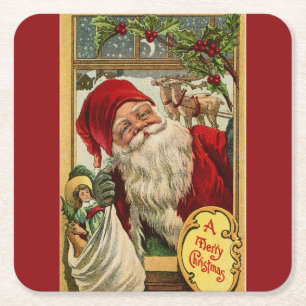 Santa am Fenster mit dem Untersetzer "Toys Square