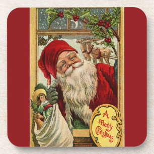 Santa am Fenster mit Spielzeug Untersetzer