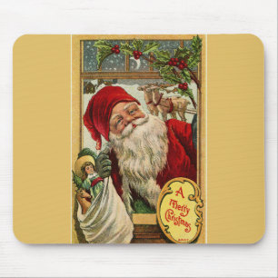 Santa am Fenster mit Spielzeugtasche Mousepad