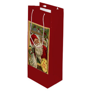 Santa am Fenster mit Toys Wine Geschenktasche Geschenktüte Für Weinflaschen