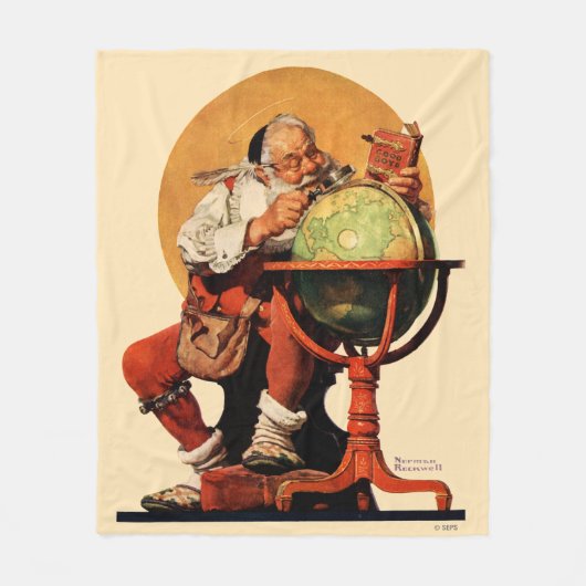 Santa am Globus Fleecedecke (Vorderseite)