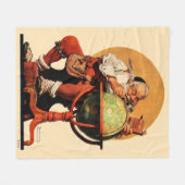 Santa am Globus Fleecedecke (Vorderseite (Horizontal))