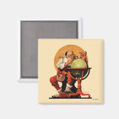 Santa am Globus Magnet (Vorderseite/Rückseite)