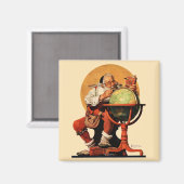 Santa am Globus Magnet (Vorderseite/Rückseite)