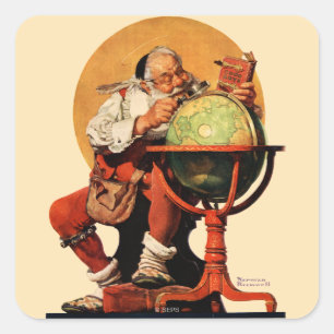 Santa am Globus Quadratischer Aufkleber