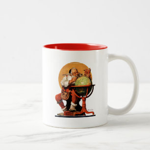 Santa am Globus Zweifarbige Tasse