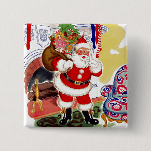Santa am Kamin bringt Spielzeug Button