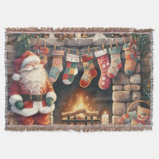 Santa am Kamin Weihnachtsstrümpfe Decke (Vorderseite)