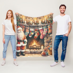 Santa am Kamin Weihnachtsstrümpfe Fleecedecke