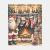Santa am Kamin Weihnachtsstrümpfe Fleecedecke (Vorderseite)