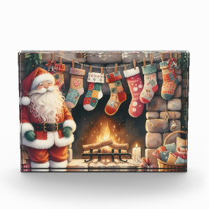Santa am Kamin Weihnachtsstrümpfe Fotoblock
