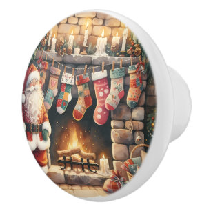 Santa am Kamin Weihnachtsstrümpfe Keramikknauf