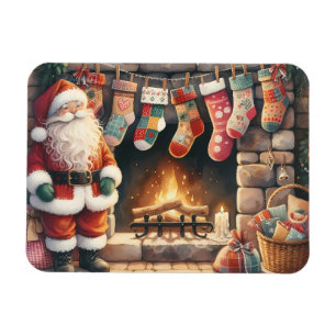Santa am Kamin Weihnachtsstrümpfe Magnet