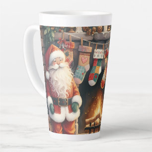 Santa am Kamin Weihnachtsstrümpfe Milchtasse
