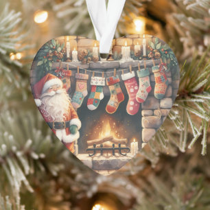 Santa am Kamin Weihnachtsstrümpfe Ornament