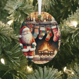 Santa am Kamin Weihnachtsstrümpfe Ornament Aus Metall