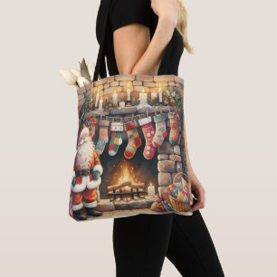 Santa am Kamin Weihnachtsstrümpfe Tasche