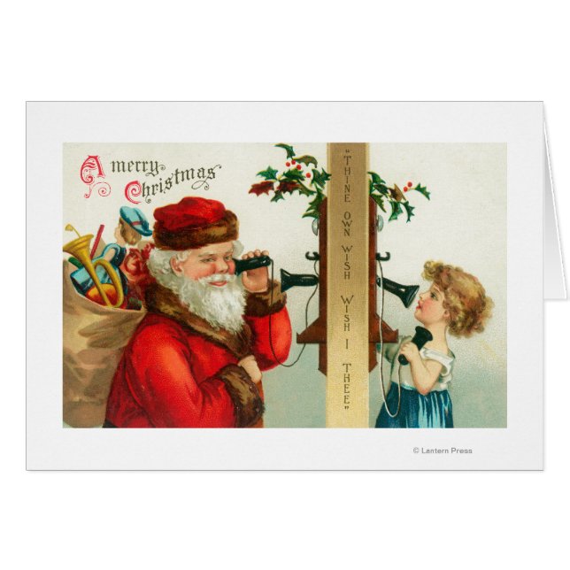 Santa am Telefon mit Kleinem Mädchen (Vorderseite (Horizontal))