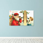 Santa am Telefon mit Kleinem Mädchen Leinwanddruck (Insitu (Holzboden))