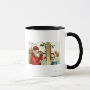 Santa am Telefon mit Kleinem Mädchen Tasse
