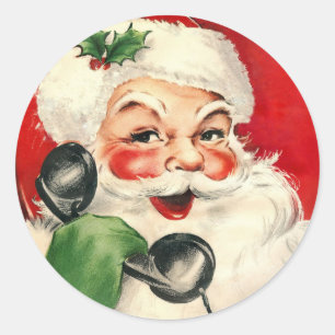 Santa am Telefon Runder Aufkleber