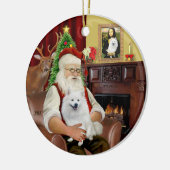 Santa-American Eskimo Dog Keramik Ornament (Links)