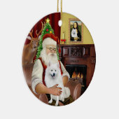 Santa-American Eskimo Dog Keramik Ornament (Rechts)