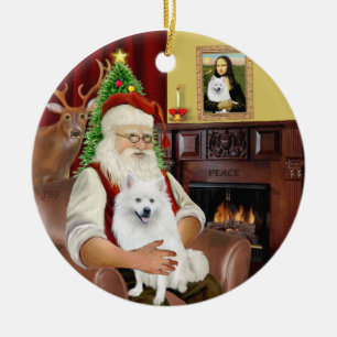 Santa-American Eskimo Dog Keramik Ornament