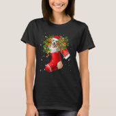 Santa American Staffy in Christmas Sock Pajama T-Shirt (Vorderseite)
