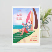 Santa an Beach Summer Holiday Einladung (Stehend Vorderseite)