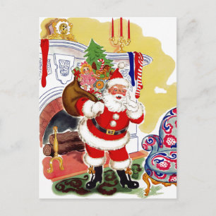 Santa an der Feuerstelle Bringspielzeuge Feiertagspostkarte