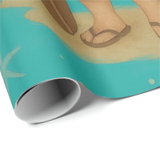 Santa an der Küste Geschenkpapier (Rolleneckpunkt)