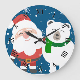 Santa and Bear Große Wanduhr