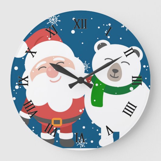 Santa and Bear Große Wanduhr (Vorderseite)