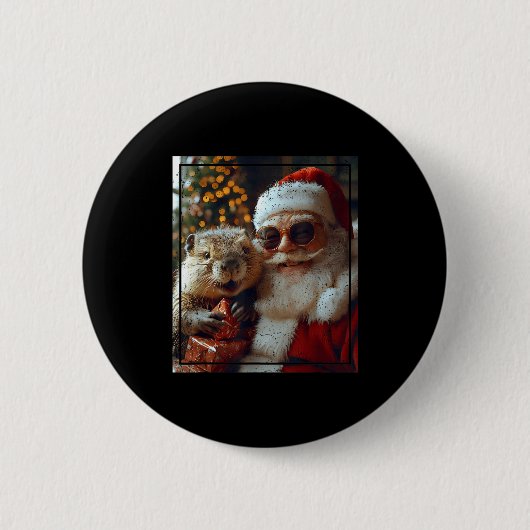 Santa And Beaver Selfie Funny Christmas Design Button (Vorderseite)