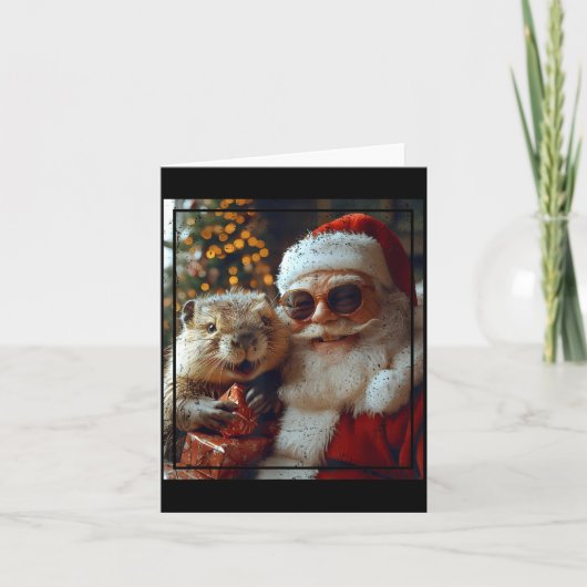 Santa And Beaver Selfie Funny Christmas Design  Karte (Vorderseite)