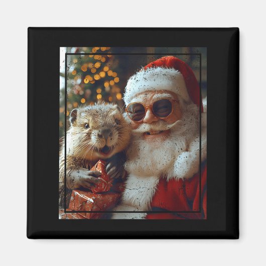 Santa And Beaver Selfie Funny Christmas Design  Magnet (Vorne)