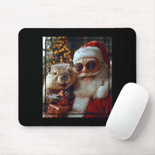 Santa And Beaver Selfie Funny Christmas Design  Mousepad (Mit Mouse)
