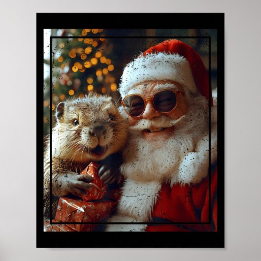 Santa And Beaver Selfie Funny Christmas Design  Poster (Vorne)