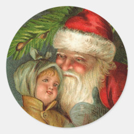 Santa and Child BESTE FREUNDIN Vintag Art Weihnach Runder Aufkleber