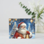 Santa and Christmas tree, blue & gold Postkarte (Stehend Vorderseite)