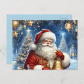 Santa and Christmas tree, blue & gold Postkarte (Vorne/Hinten)