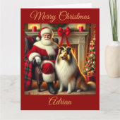 Santa and Collie im Weihnachtsfest Karte (Vorderseite)