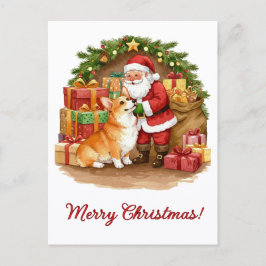 Santa and Corgi Christmas Postcard Postkarte