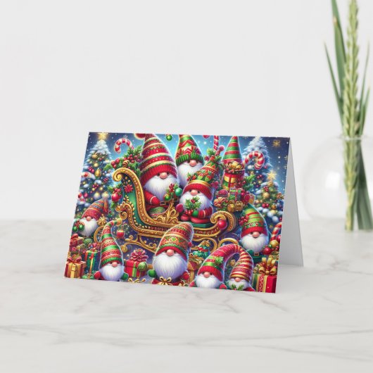 Santa and Elf Gnomes Christmas Feiertagskarte (Vorderseite)